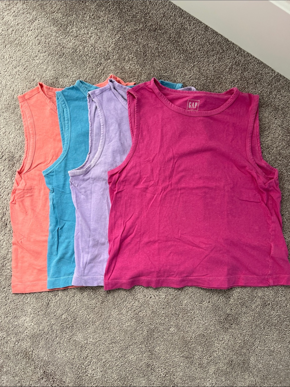 GAP Women's Shrunken Tank Tops - Fuchsia, Lavender, Teal, Coral (4-Pack) - W’s S
